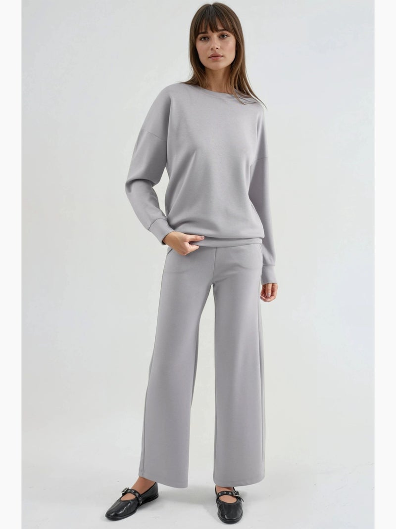 Set due pezzi con felpa girocollo modal touch e pantaloni a gamba ampia hiccup Grigio chiaro - Kiabi