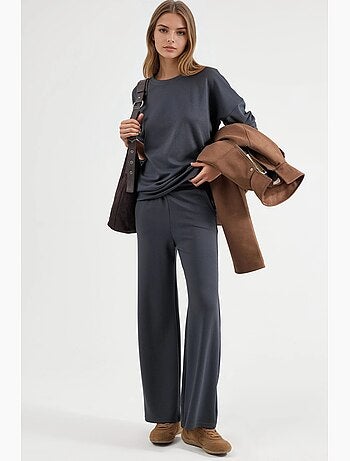 Set due pezzi con felpa girocollo modal touch e pantaloni a gamba ampia hiccup