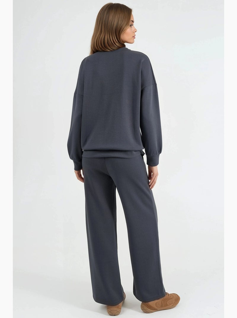 Set due pezzi con felpa girocollo modal touch e pantaloni a gamba ampia hiccup Grigio nero - Kiabi