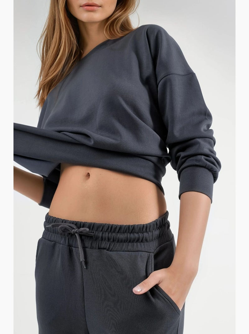 Set due pezzi con felpa girocollo modal touch e pantaloni a gamba ampia hiccup Grigio nero - Kiabi