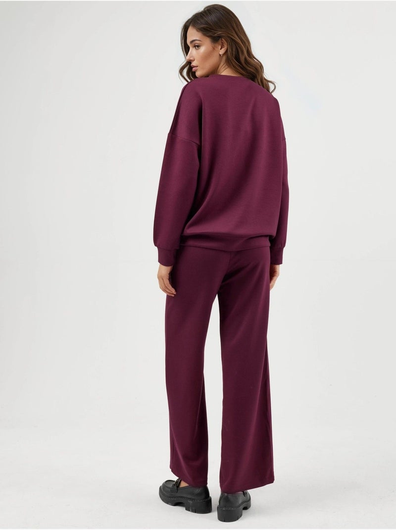 Set due pezzi con felpa girocollo modal touch e pantaloni a gamba ampia hiccup Rosso bordeaux - Kiabi