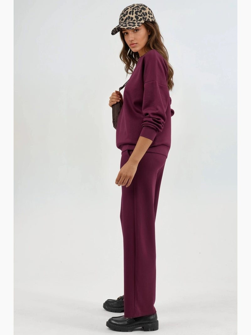 Set due pezzi con felpa girocollo modal touch e pantaloni a gamba ampia hiccup Rosso bordeaux - Kiabi