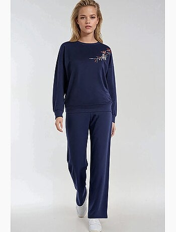 Set due pezzi con felpa girocollo ricamata e pantaloni a gamba dritta hiccup