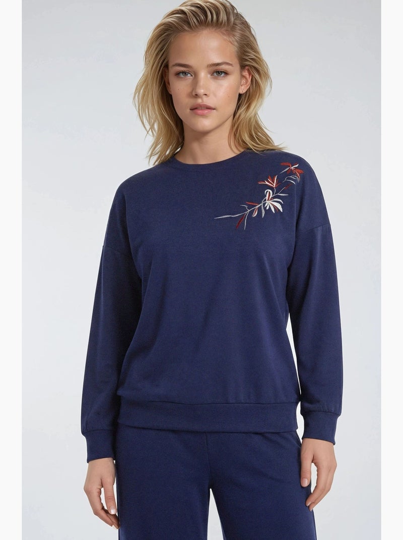 Set due pezzi con felpa girocollo ricamata e pantaloni a gamba dritta hiccup Blu marino - Kiabi