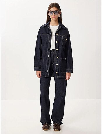 Set due pezzi con giacca in denim con cintura e pantaloni a gamba ampia istanbul