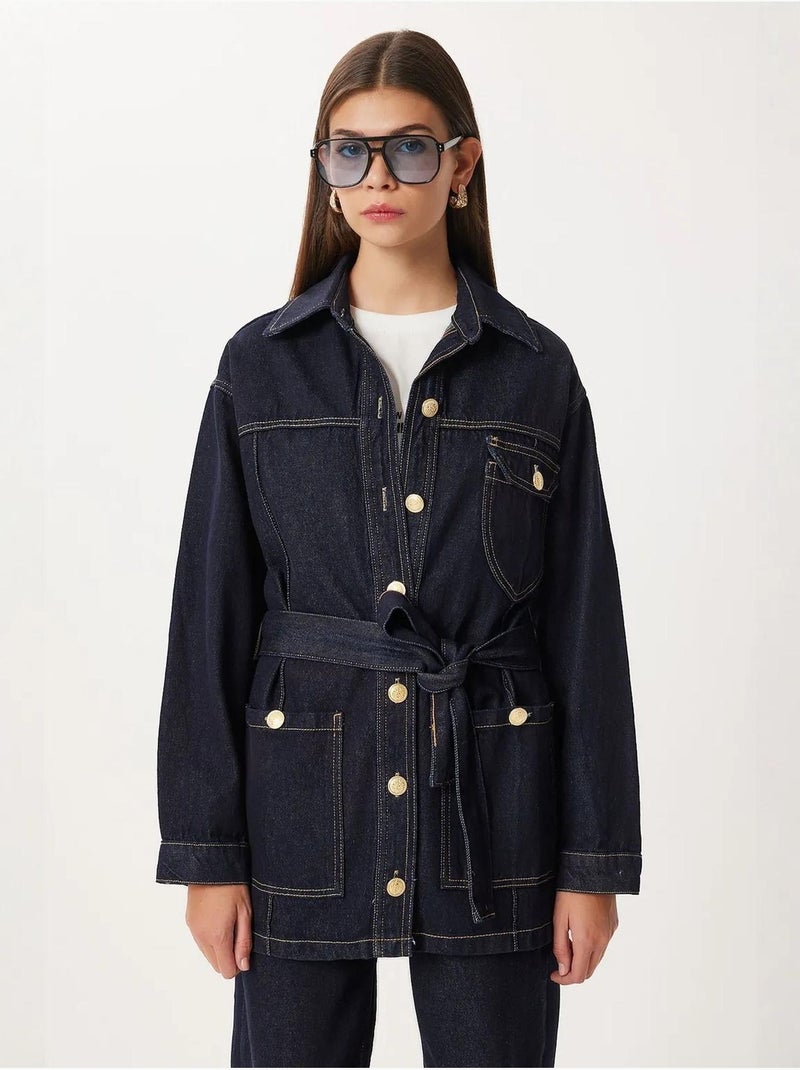 Set due pezzi con giacca in denim con cintura e pantaloni a gamba ampia istanbul Blu grigiastro - Kiabi