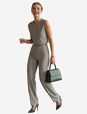 Set due pezzi con gilet crop girocollo e pantaloni a vita alta my fashion