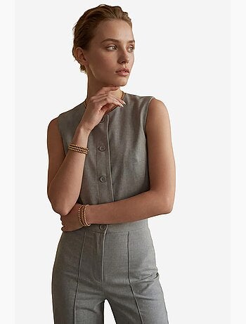 Set due pezzi con gilet crop girocollo e pantaloni a vita alta my fashion