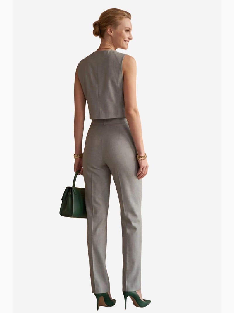 Set due pezzi con gilet crop girocollo e pantaloni a vita alta my fashion Grigio - Kiabi