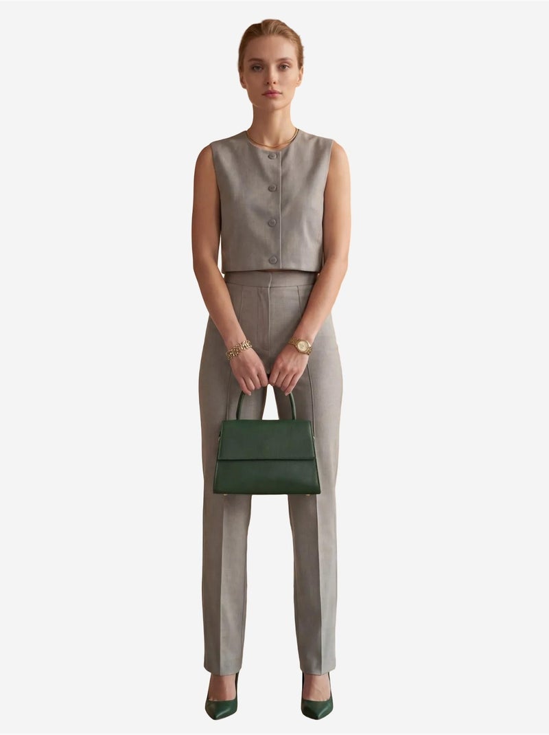 Set due pezzi con gilet crop girocollo e pantaloni a vita alta my fashion Grigio - Kiabi