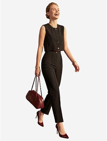 Set due pezzi con gilet crop girocollo e pantaloni a vita alta my fashion