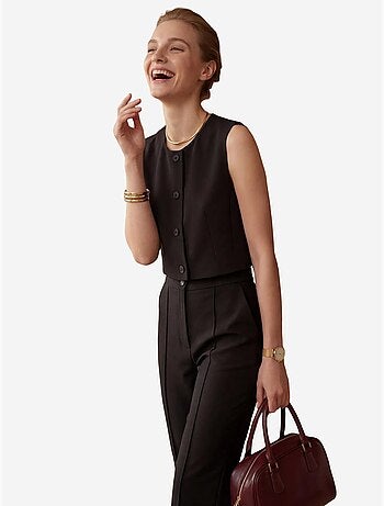 Set due pezzi con gilet crop girocollo e pantaloni a vita alta my fashion