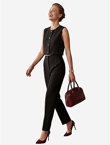 Set due pezzi con gilet crop girocollo e pantaloni a vita alta my fashion