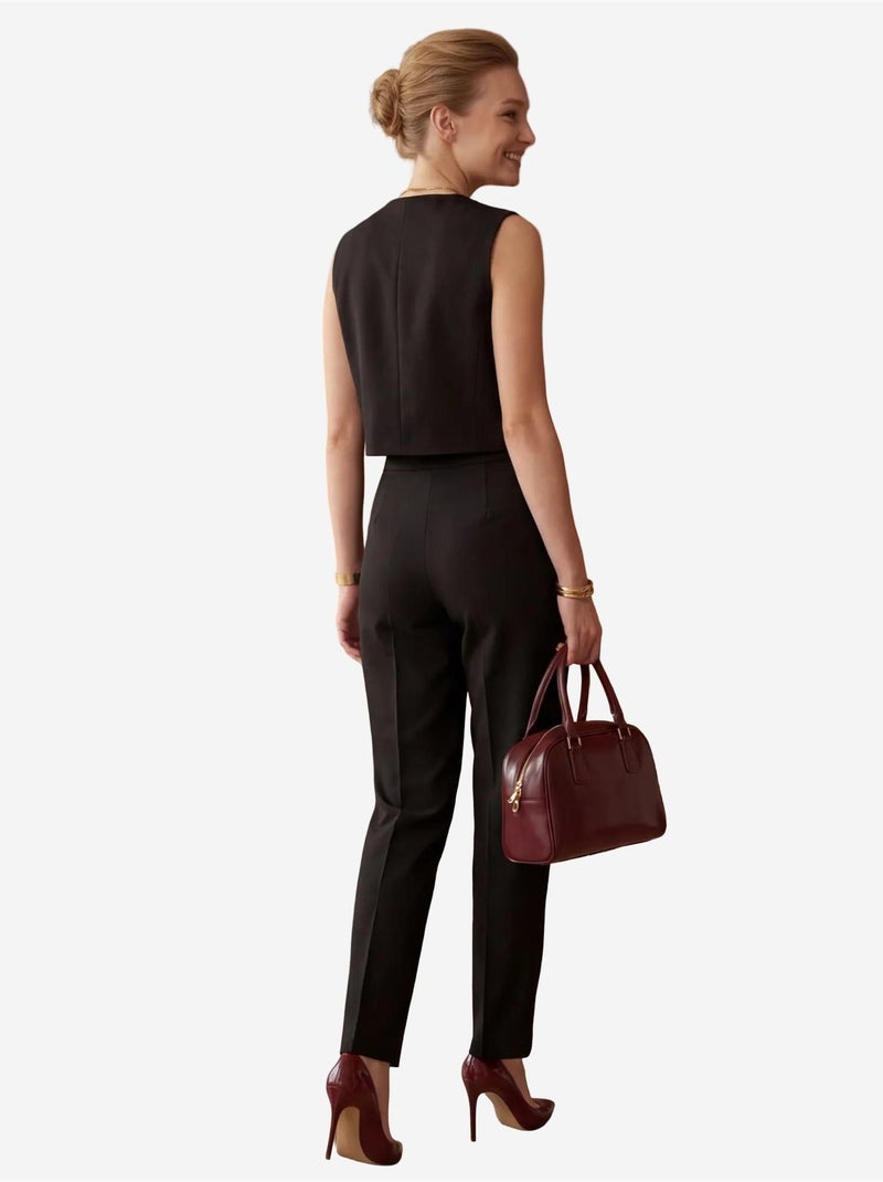Set due pezzi con gilet crop girocollo e pantaloni a vita alta my fashion Nero - Kiabi