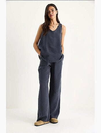 Set due pezzi in cotone con blusa scollo a v e pantaloni lucci