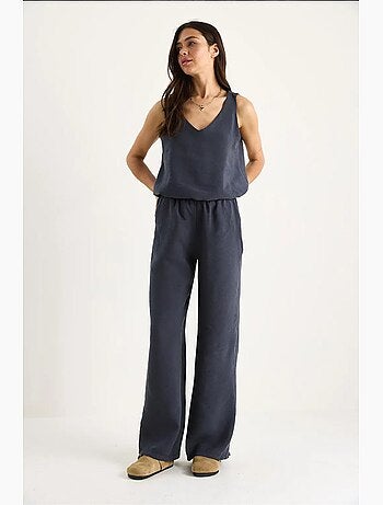 Set due pezzi in cotone con blusa scollo a v e pantaloni lucci