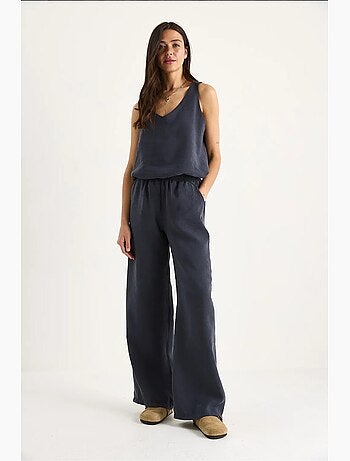 Set due pezzi in cotone con blusa scollo a v e pantaloni lucci