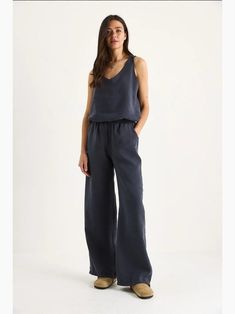 Set due pezzi in cotone con blusa scollo a v e pantaloni lucci Grigio nero - Kiabi
