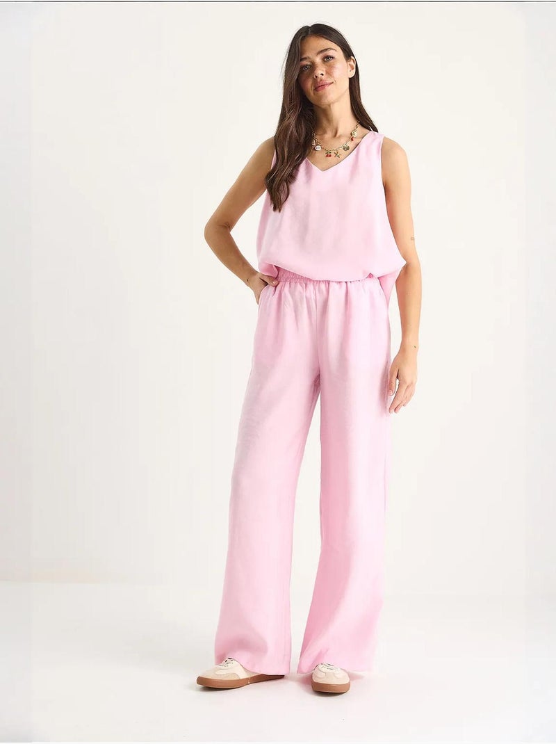 Set due pezzi in cotone con blusa scollo a v e pantaloni lucci Rosa chiaro - Kiabi