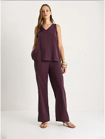 Set due pezzi in cotone con blusa scollo a v e pantaloni lucci