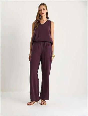 Set due pezzi in cotone con blusa scollo a v e pantaloni lucci
