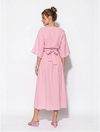 Set due pezzi in cotone con camicetta e gonna midi lucci