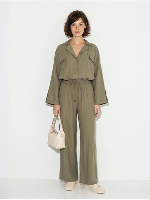 Set due pezzi in crêpe con camicetta e pantaloni a gamba ampia lucci - Kiabi