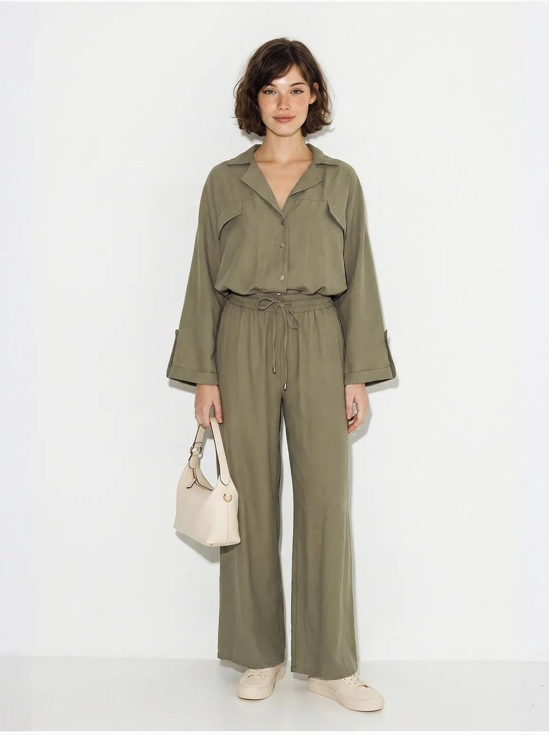 Set due pezzi in crêpe con camicetta e pantaloni a gamba ampia lucci Cachi - Kiabi