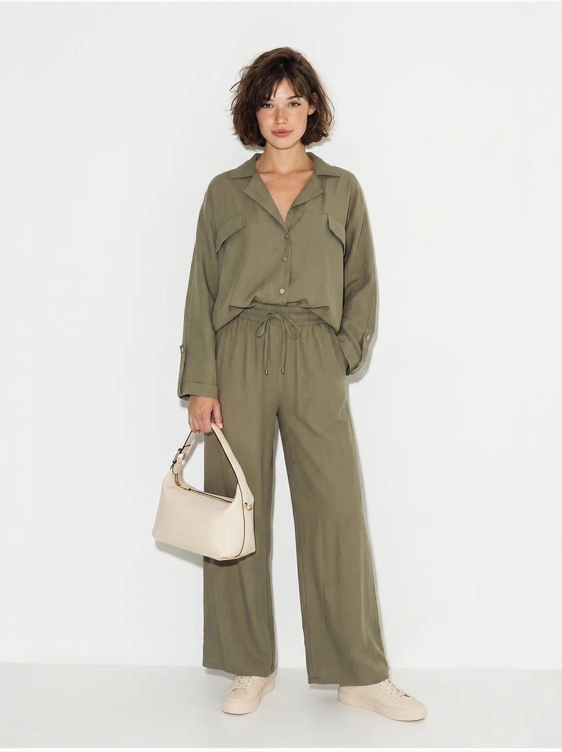 Set due pezzi in crêpe con camicetta e pantaloni a gamba ampia lucci Cachi - Kiabi