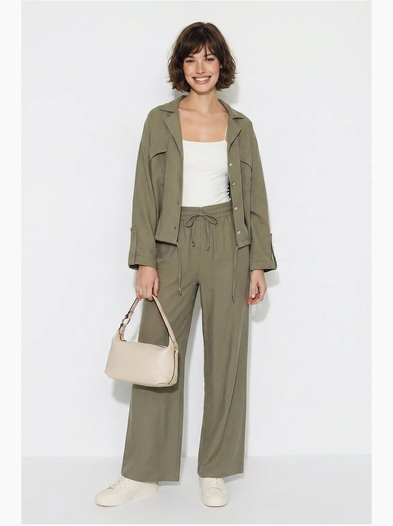 Set due pezzi in crêpe con camicetta e pantaloni a gamba ampia lucci Cachi - Kiabi