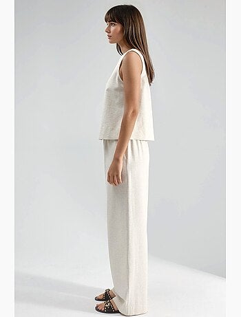 Set due pezzi in lino: blusa senza maniche e pantaloni con tasche hiccup