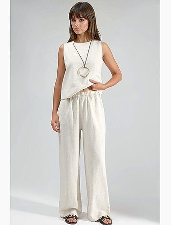 Set due pezzi in lino: blusa senza maniche e pantaloni con tasche hiccup