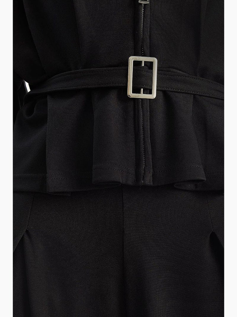 Set due pezzi in maglia con giacca con cintura e pantaloni lucci Nero - Kiabi