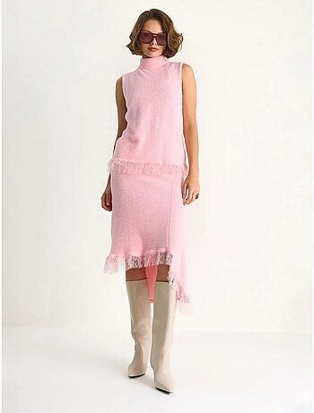 Set due pezzi in maglia top-gonna lucci