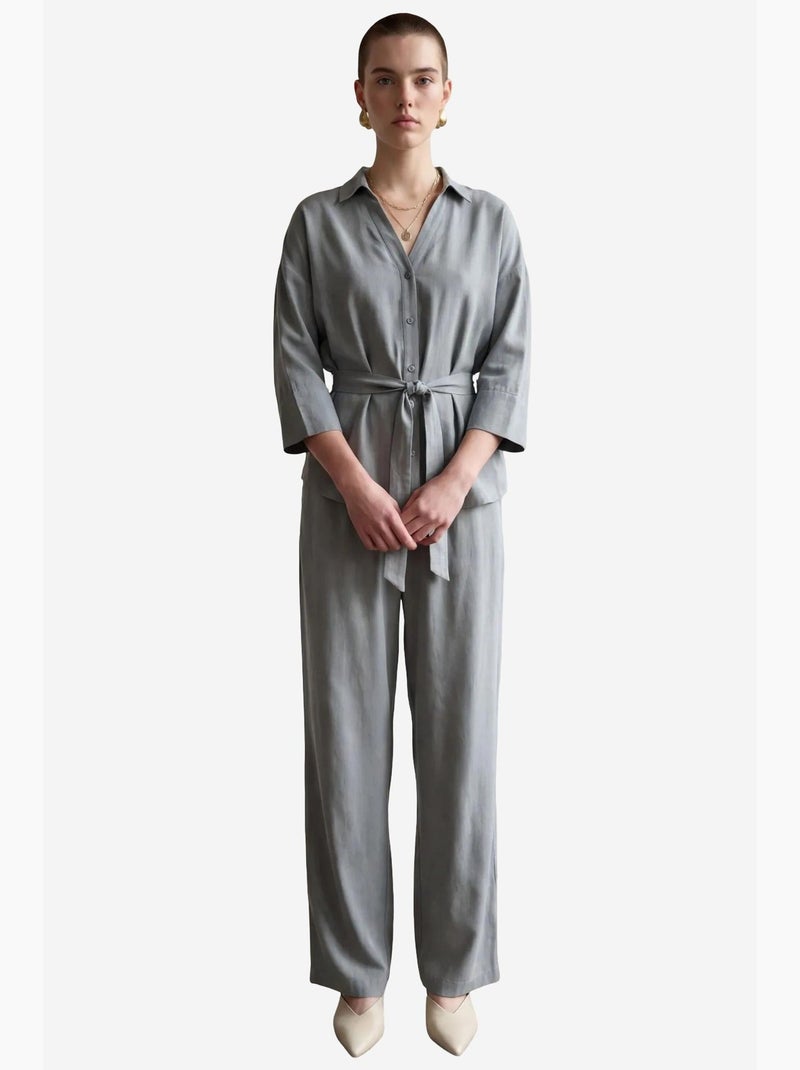 Set due pezzi in tencel con dettaglio a fiocco my fashion Blu chiaro - Kiabi