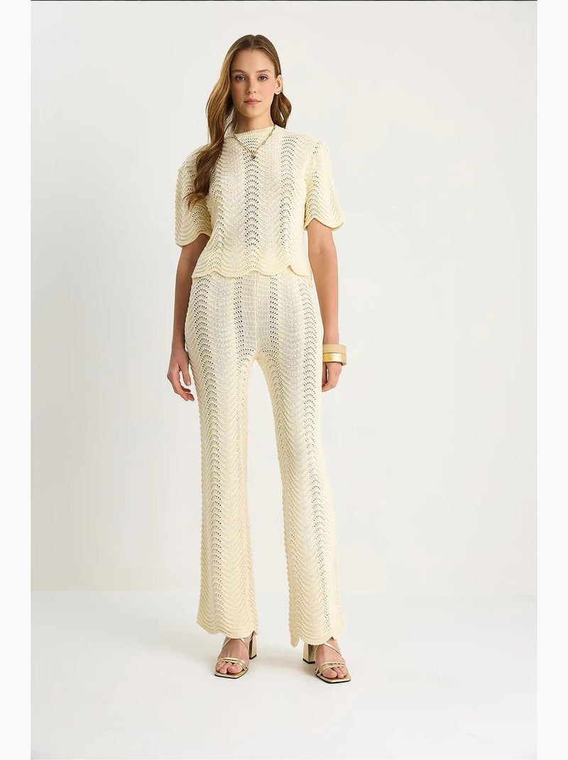 Set due pezzi lungo in maglia a righe a vita alta lucci Crema - Kiabi