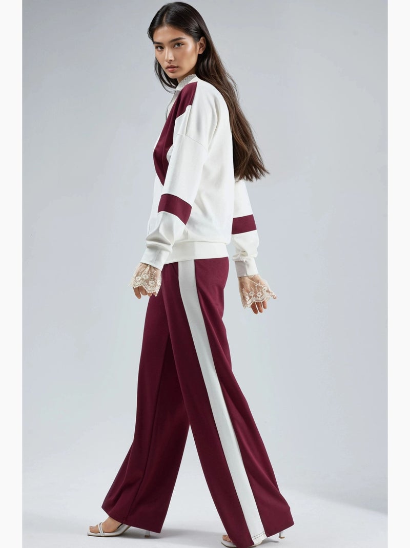 Set due pezzi modal touch color block con colletto con zip e gamba ampia, hiccup Rosso bordeaux - Kiabi