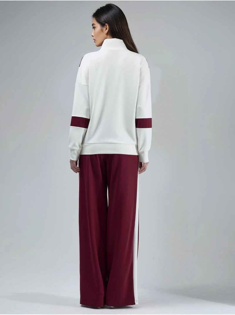 Set due pezzi modal touch color block con colletto con zip e gamba ampia, hiccup Rosso bordeaux - Kiabi