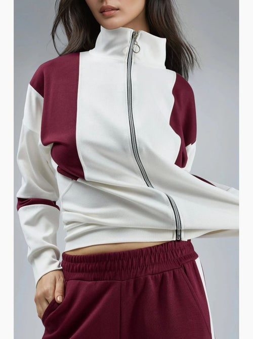Set due pezzi modal touch color block con colletto con zip e gamba ampia, hiccup - Kiabi Set due pezzi modal touch color block con colletto con zip e gamba ampia, hiccup - Kiabi