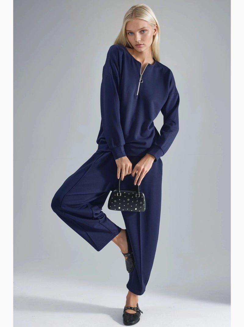 Set due pezzi modal touch con colletto con zip hiccup Blu marino - Kiabi