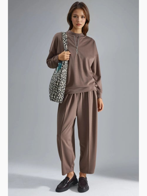 Set due pezzi modal touch con colletto con zip hiccup - Kiabi Set due pezzi modal touch con colletto con zip hiccup - Kiabi