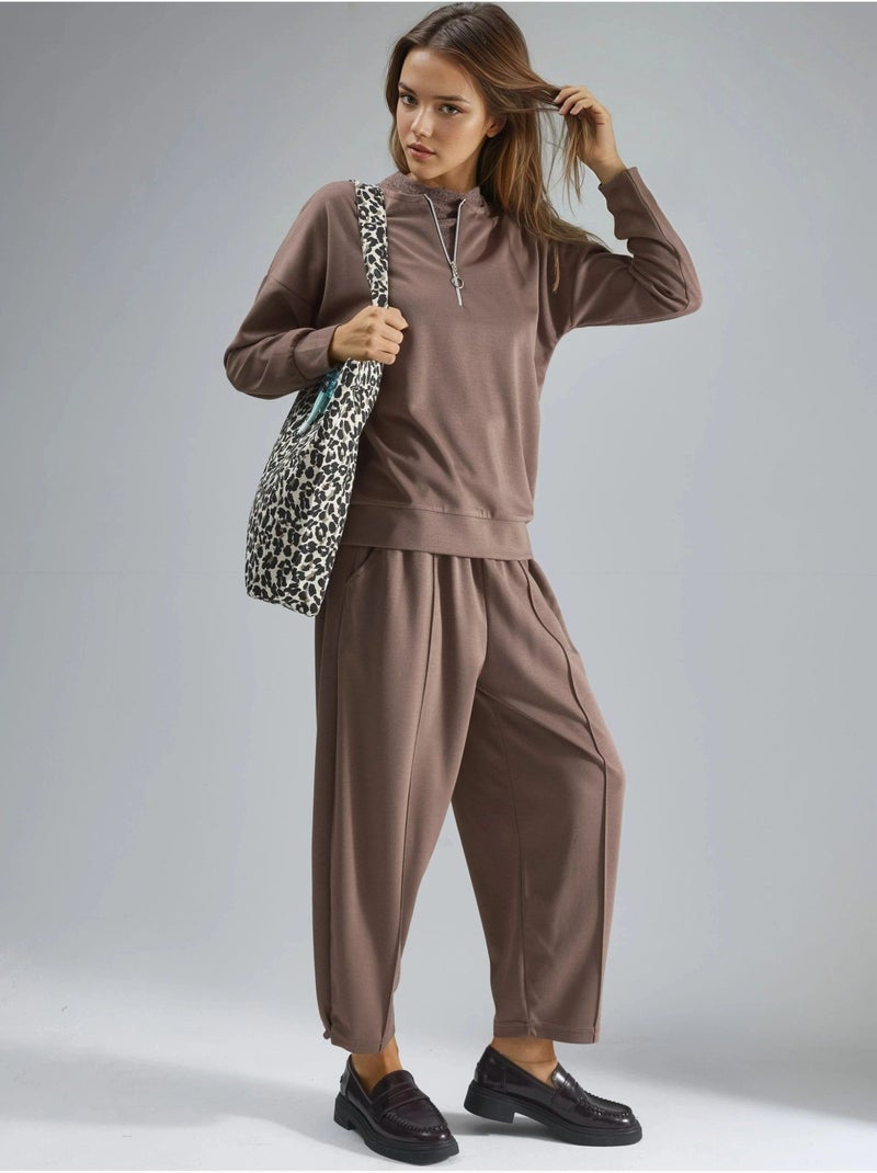 Set due pezzi modal touch con colletto con zip hiccup Marrone chiaro - Kiabi
