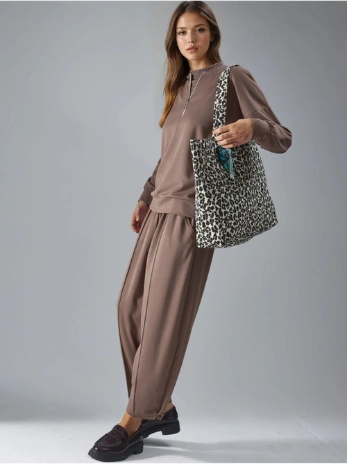 Set due pezzi modal touch con colletto con zip hiccup - Kiabi Set due pezzi modal touch con colletto con zip hiccup - Kiabi