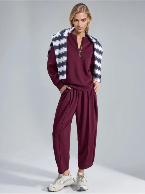 Set due pezzi modal touch con colletto con zip hiccup - Kiabi Set due pezzi modal touch con colletto con zip hiccup - Kiabi