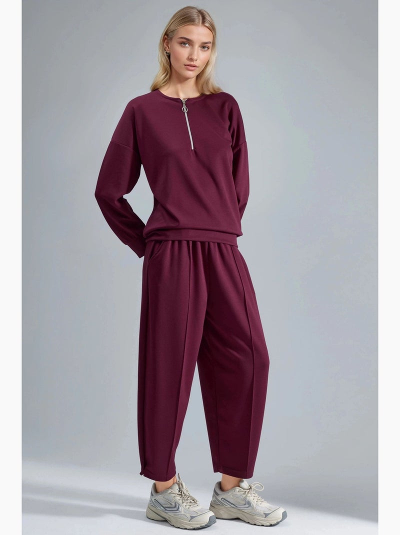 Set due pezzi modal touch con colletto con zip hiccup Rosso bordeaux - Kiabi