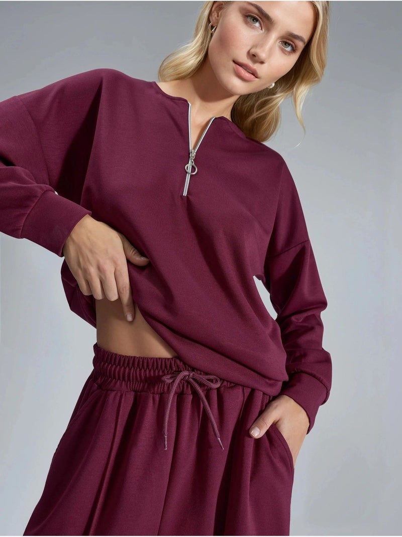 Set due pezzi modal touch con colletto con zip hiccup Rosso bordeaux - Kiabi