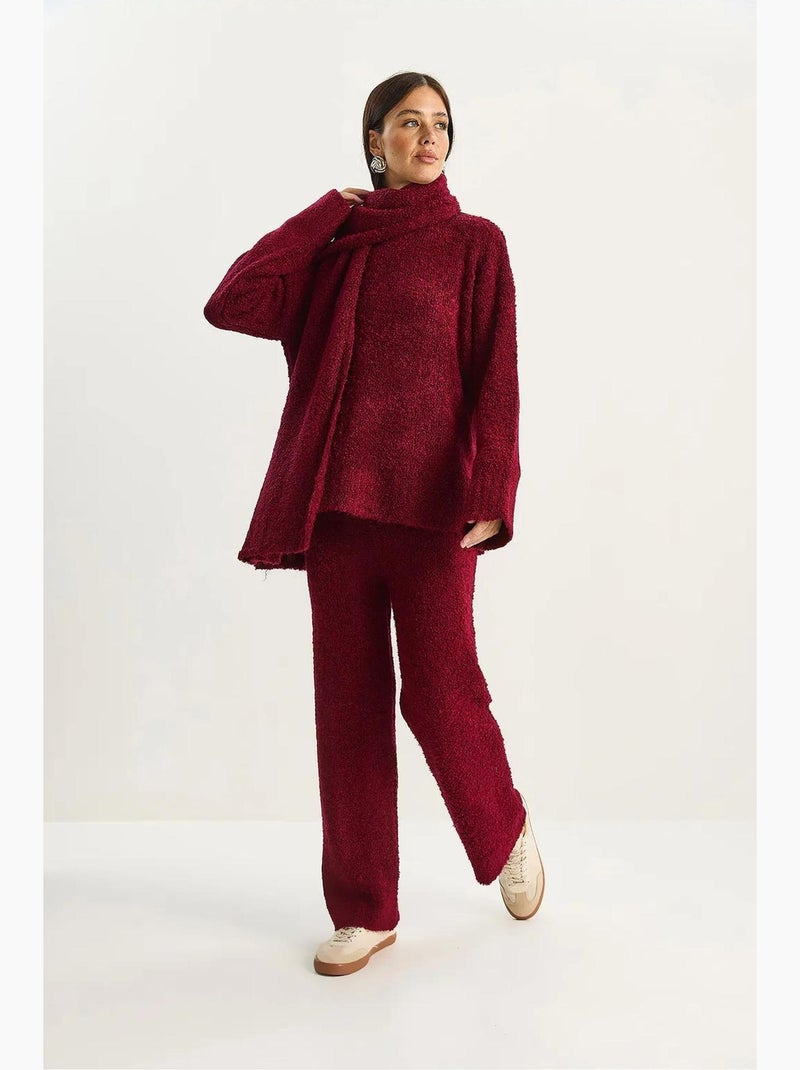 Set due pezzi oversize in maglia a coste lucci Rosso bordeaux - Kiabi