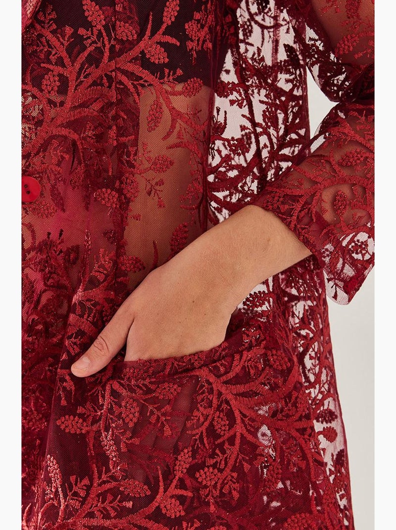 Set due pezzi semitrasparente con paillettes e texture mbms lucci Rosso bordeaux - Kiabi