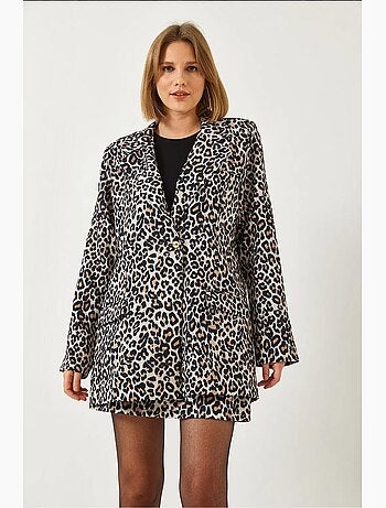 Set giacca con stampa leopardata e pantaloni a gamba ampia lucci