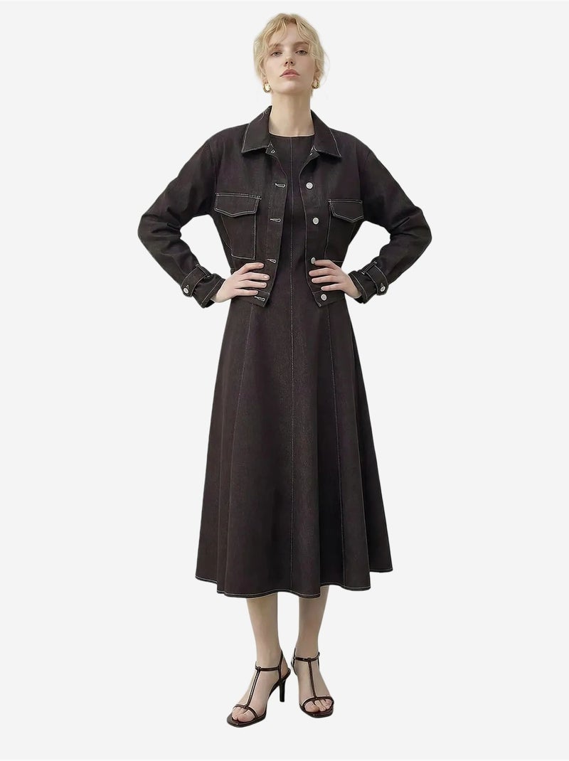 Set giacca in denim e pantaloni a gamba ampia lucci Marrone scuro - Kiabi